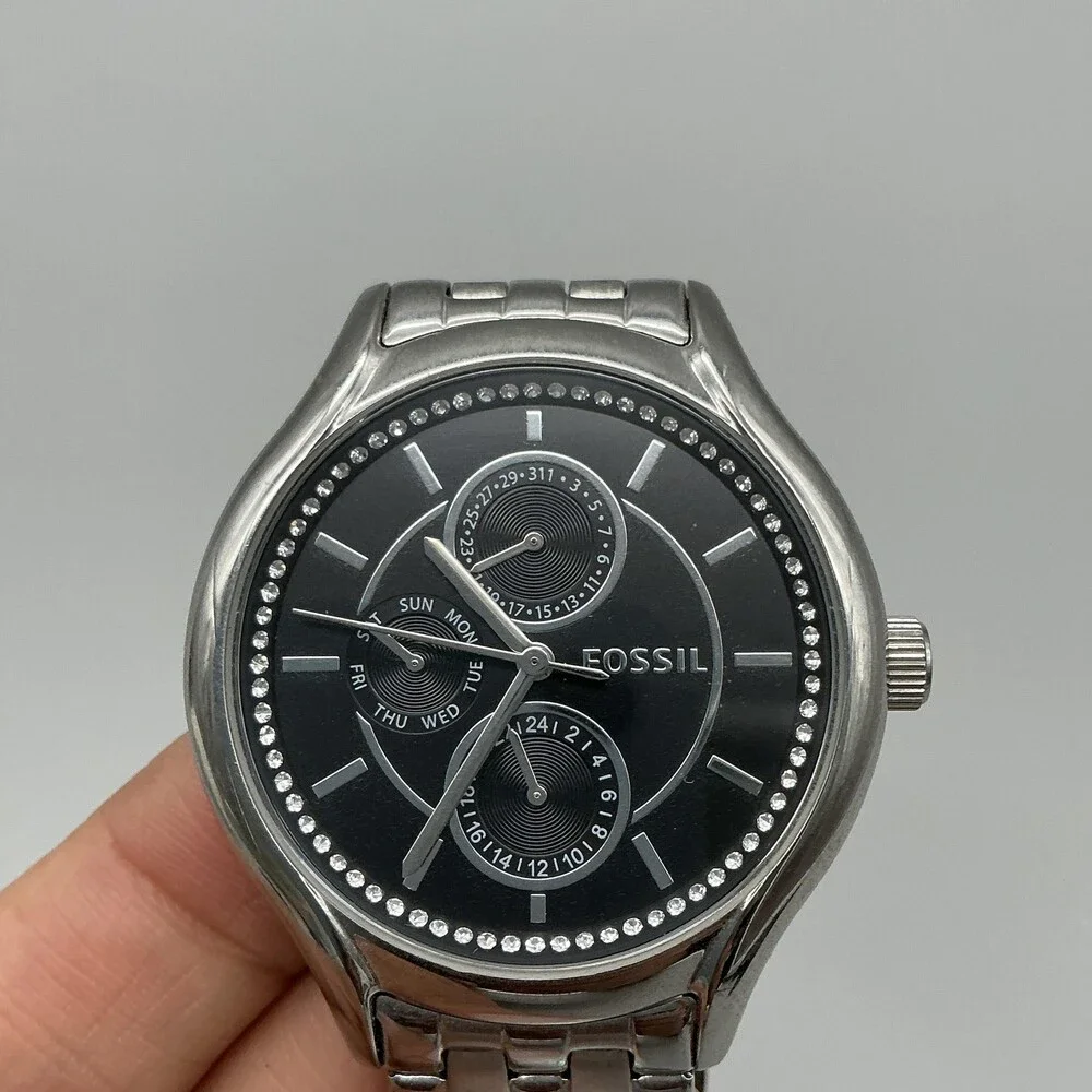 Fossil Day Dreamer Womens Watch 40mm Black Dial Crystals Day Date New Battery 6